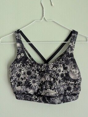 Lululemon Energy Bra Size 8? Flowabunga Black Angel Wing Gray Strappy No Pads